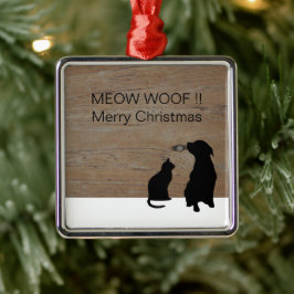 Ornamento De Metal Ilustração de cão de gato silhuetas Natal