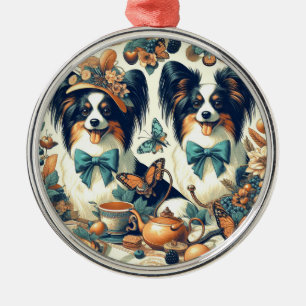Ornamento De Metal Ilustração de Cão Papillon Bonito