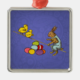 Ornamento De Metal Ilustração de ovos de galinhas de coelho da Páscoa