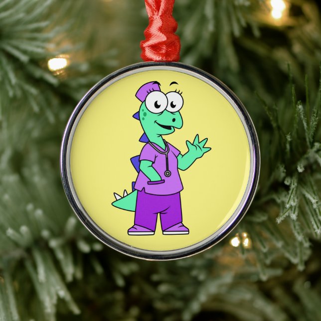 Ornamento De Metal Ilustração De Uma Enfermeira De Stegossauro. (Árvore)