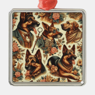Ornamento De Metal Ilustração do German shepherd Vintage