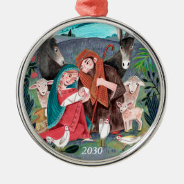 Ornamento De Metal Ilustração religiosa de Natal da Natividade