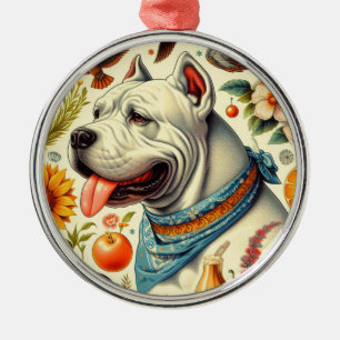 Ornamento De Metal Ilustração Vintage Dogo Argentino