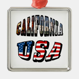 Ornamento De Metal Imagem da Califórnia e Texto de Sinalizador dos EU