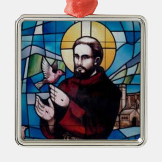 Ornamento De Metal Imagem do vitral de St Francis com pomba