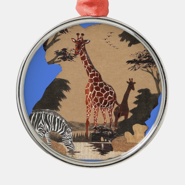 Ornamento De Metal Impressão de Arte do Mapa da Vida Selvagem de Ugan (Frente)