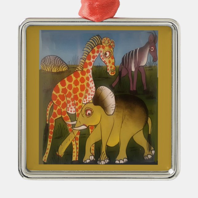 Ornamento De Metal Impressão de Arte Tripartida Africana (Frente)