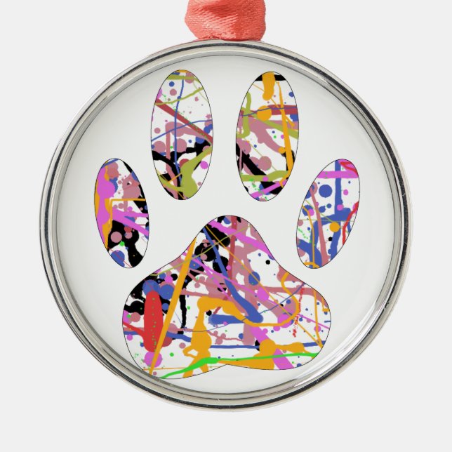 Ornamento De Metal Impressão de Paint Splatter Dog Paw (Frente)