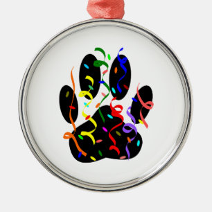 Ornamento De Metal Impressão De Pata De Cão Com Confetti E Streamer