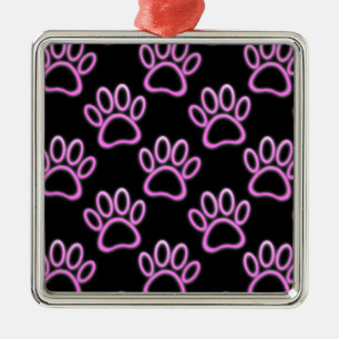 Ornamento De Metal Impressão de Pata Neo-Cão Rosa