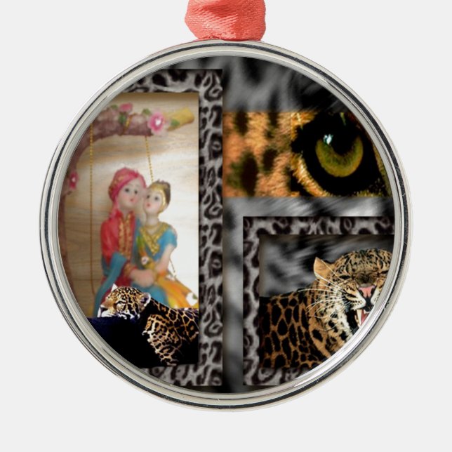 Ornamento De Metal Impressão de Tigre e Casal (Frente)