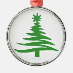 Ornamento De Metal Impressão Verde de Estêncil de Árvore de Natal Mod