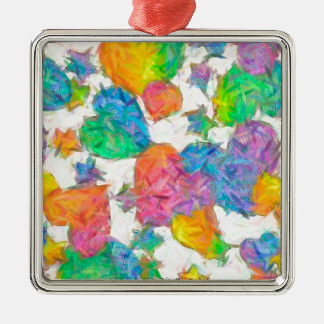 Ornamento De Metal Impressionista Pastel Namorados Hearts (Frente)