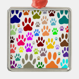 Ornamento De Metal Impressões Coloridas De Pata De Cães Por Toda A Pa