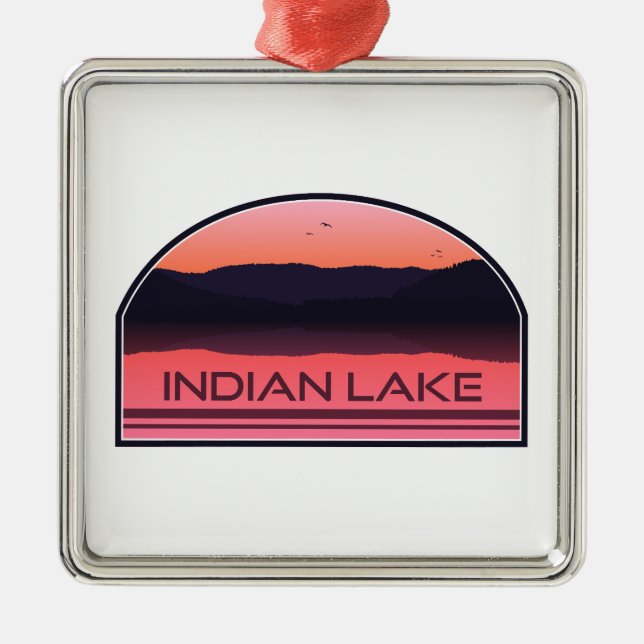 Ornamento De Metal Indian Lake New York Red Sunrise (Frente)
