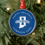 Ornamento De Metal Indiana State University Holiday<br><div class="desc">Get ready to deck the halls and spread some serious Sycamore cheer this festive season with this official Indiana State University holiday product! Whether you are a proud alum looking to add a touch of campus nostalgia to your seasonal decor, a dedicated student celebrating the winter break, or a die-hard...</div>