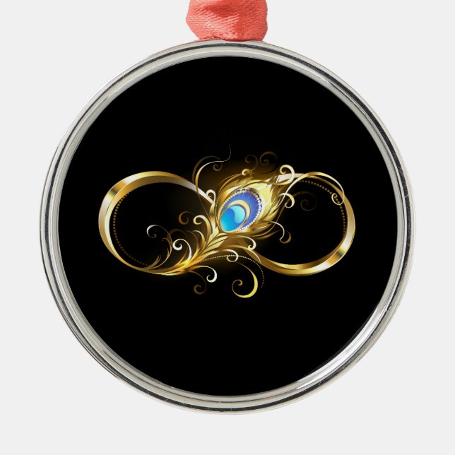 Ornamento De Metal Infinidade com a pena Pavão de Ouro (Frente)