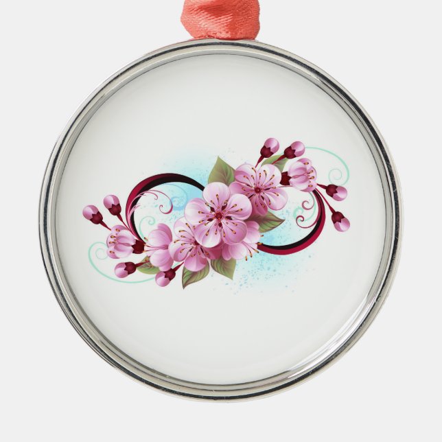 Ornamento De Metal Infinidade com Flores de Flor Sakura (Frente)