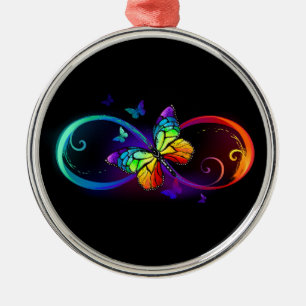 Ornamento De Metal Infinidade vibrante com borboleta arco-íris em pr
