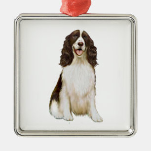 Ornamento De Metal Inglês Springer Spaniel (B) - Fígado e Branco
