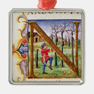 Ornamento De Metal Inicial 'N de Historiated