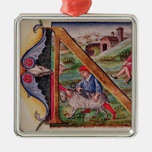Ornamento De Metal Inicial "N" de Historiated que descreve carneiros