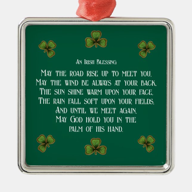 Ornamento De Metal Irish Blessing and Shamrocks Green Typography (Frente)