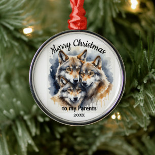 Ornamento De Metal Irmão Personalizado dos Pais do Lobo de Natal Data