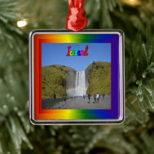 Ornamento De Metal Islândia Rainbow Waterfall 