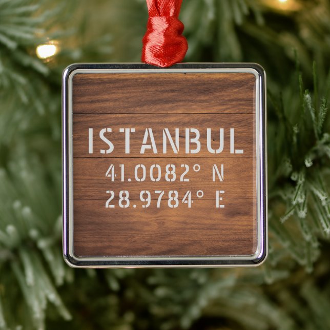 Ornamento De Metal Istambul Latitude & Longitude Dark Wood (Árvore)