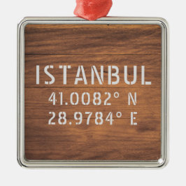 Ornamento De Metal Istambul Latitude & Longitude Dark Wood