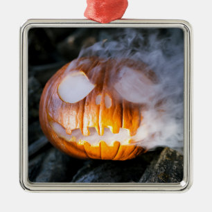 Ornamento De Metal Jack-o-Lanterna Halloween Pumpkin Head on Fire
