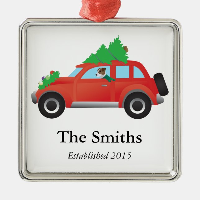 Ornamento De Metal Jack Russell Terrier dirigindo carro de Natal (Frente)