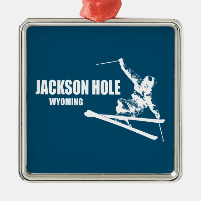 Ornamento De Metal Jackson Hole Wyoming Skier (Frente)