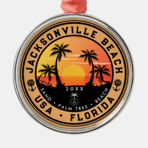 Ornamento De Metal Jacksonville Beach, Flórida tropical Retro Sunset