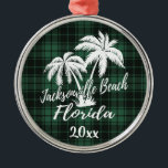 Ornamento De Metal Jacksonville Beach Palm Tree Green Xadrez<br><div class="desc">Jacksonville Beach Florida Palm Tree Green Xadrez Ornament</div>