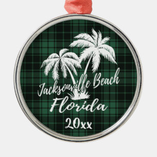 Ornamento De Metal Jacksonville Beach Palm Tree Green Xadrez