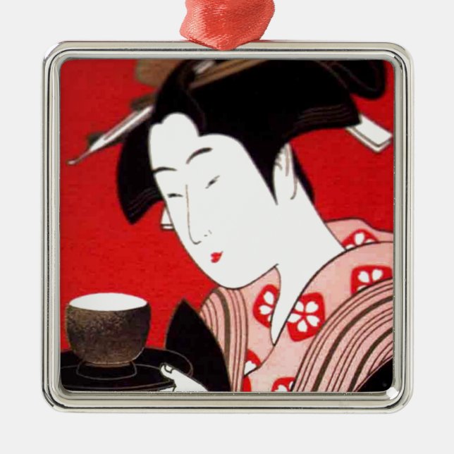 Ornamento De Metal Japonesa Lady Tea Servindo Cerimonia Art Impressão (Frente)