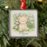 Ornamento De Metal Jardim do Urso do Tedder<br><div class="desc">Ilustração de coloração d'água do estilo vintage adorável de um ursinho de pelúcia num jardim de flores.</div>