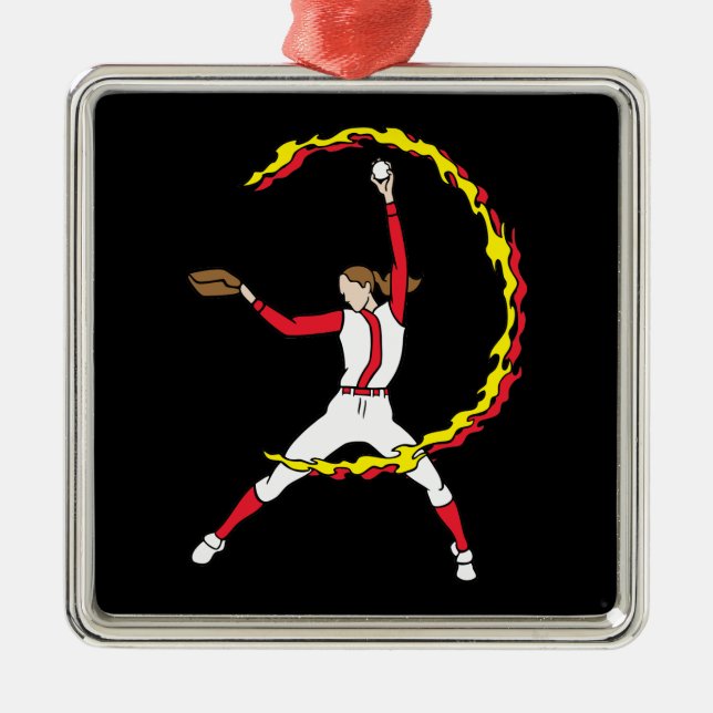 Ornamento De Metal Jarro do softball das mulheres (Frente)