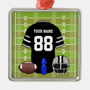 Ornamento De Metal Jersey de futebol preto e Cinza personalizado no c