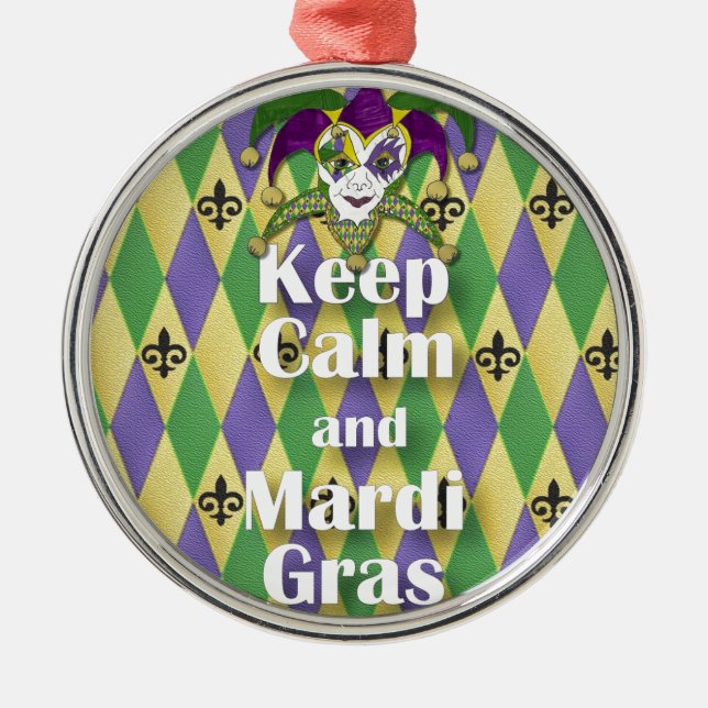 Ornamento De Metal Jester Mask Keep Calm e Mardi Gras (Frente)