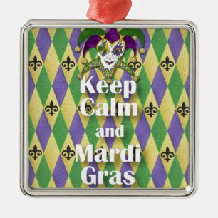 Ornamento De Metal Jester Mask Keep Calm e Mardi Gras