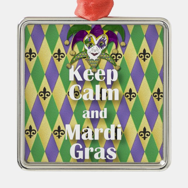 Ornamento De Metal Jester Mask Keep Calm e Mardi Gras (Frente)