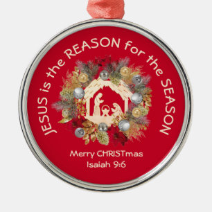 Ornamento De Metal JESUS É A RAZÃO DO Natal Vermelho