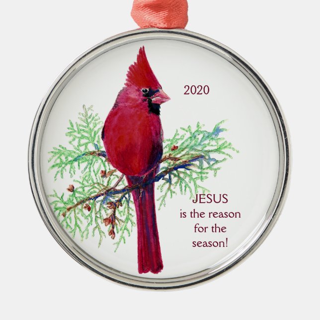 Ornamento De Metal JESUS é o motivo do Cardeal Datado da temporada (Frente)