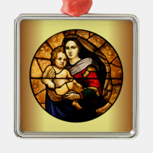 Ornamento De Metal Jesus ~ Maria ~ Painel de Vidro Colorido ~