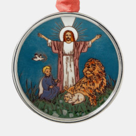 Ornamento De Metal Jesus, o Leão e o Lamb