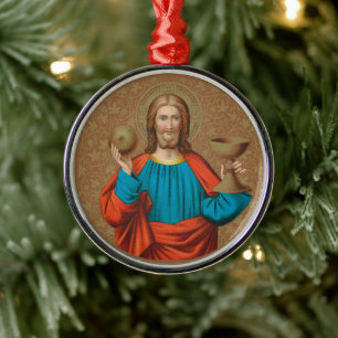 Ornamento De Metal Jesus Segurando o Eucarista (SNV 050)