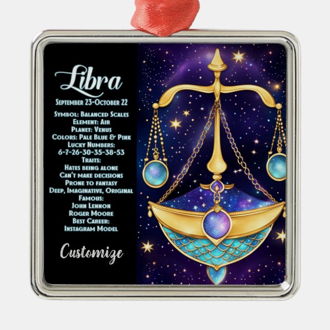 Ornamento De Metal Jewel Galaxy Zodiac Libra Personalizada (Frente)